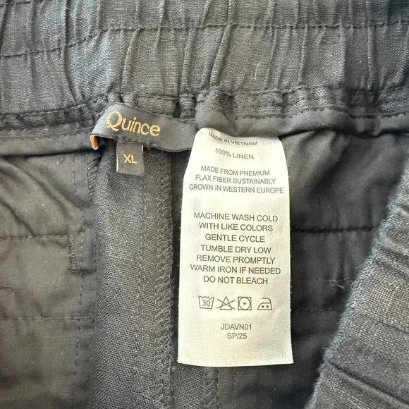 Quince European Linen Wide Leg Pants Women XL 26" Inseam Black Minimalist Casual - Picture 4 of 6
